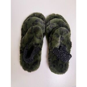 Array Womens Olive Green Leopard Faux Fur Slingback Slide Slippers 9 M